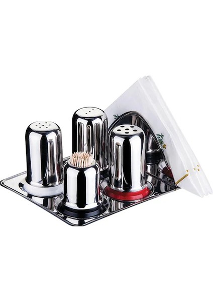 Paslanmaz Çelik Tuzluk Takım Peçetelikli 3 Adet