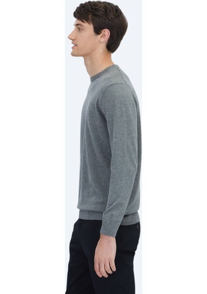 Gri Bisiklet Yaka Pamuk Karışımlı Triko Kazak