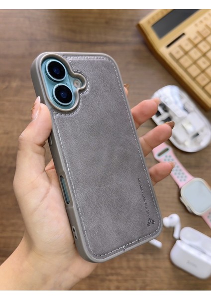 Iphone 16 Uyumlu Premium Deri Dokulu Darbelere Karşı Dayanıklı Nazal Silikon Kılıf