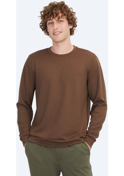 Kahverengi Bisiklet Yaka Sweatshırt