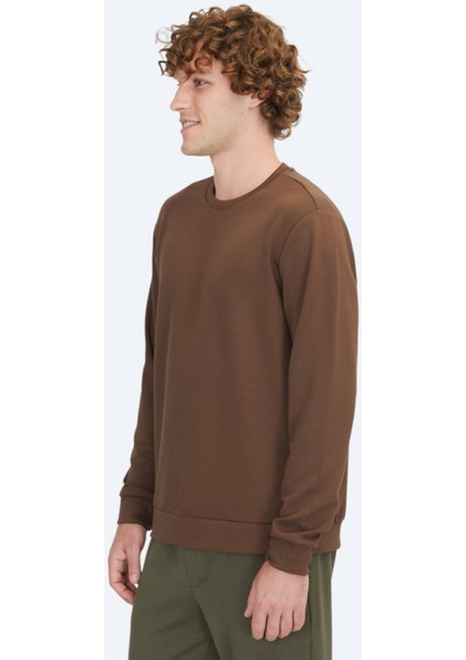 Kahverengi Bisiklet Yaka Sweatshırt