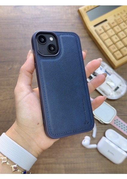Iphone 15 Uyumlu Premium Deri Dokulu Darbelere Karşı Dayanıklı Nazal Silikon Kılıf