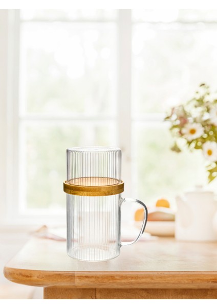 Bambu Kapaklı Sunum Seti Sunum Fanuslu Cam Kupa 300 ml
