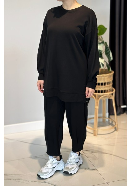 Yanları Fermuar Detay Penye Takım 2034 Siyah