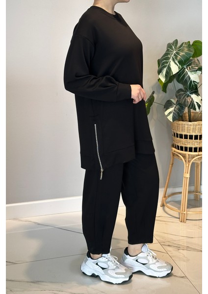 Yanları Fermuar Detay Penye Takım 2034 Siyah fırsatları