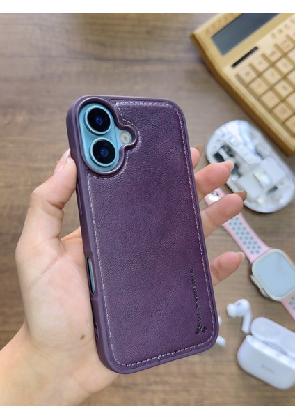 Iphone 16 Uyumlu Premium Deri Dokulu Darbelere Karşı Dayanıklı Nazal Silikon Kılıf
