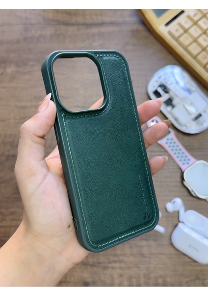 Iphone 13 Pro Uyumlu Premium Deri Dokulu Darbelere Karşı Dayanıklı Nazal Silikon Kılıf