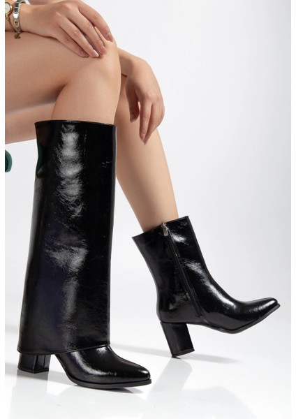Wila Siyah Parlak Topuklu Tak Çıkar Çizme modelleri