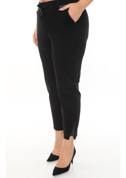 Büyük Beden Mom Yüksek Bel Paça Detaylı Örme Kadın Pantolon