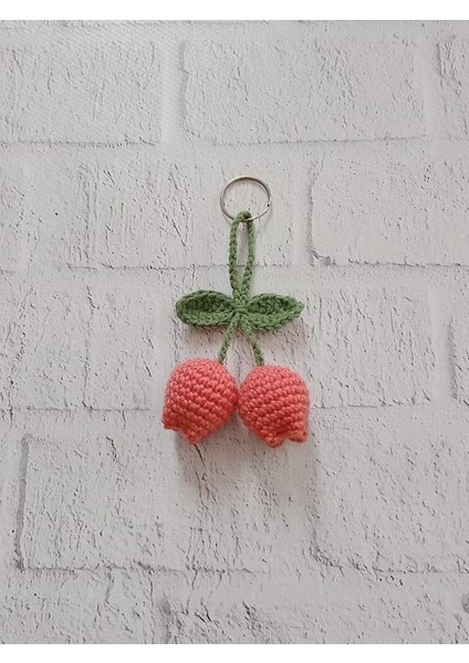 Çanta Süsü Nar Çiçeği Rengi Lale Amigurumi Organik Anahtarlık Oyuncak