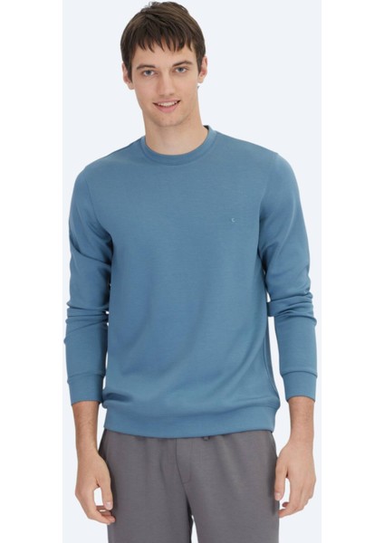 Indigo Bisiklet Yaka Sweatshırt