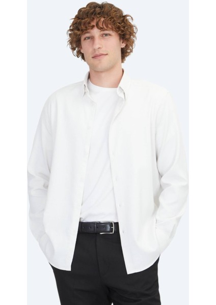 Beyaz Regular Fit Dokuma Casual Pamuk Karışımlı Gömlek