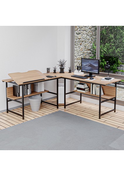 300-E Açık Ceviz (Ebru) L Bilgisayar ve Çizim Masası