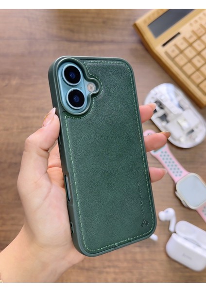 Iphone 16 Uyumlu Premium Deri Dokulu Darbelere Karşı Dayanıklı Nazal Silikon Kılıf