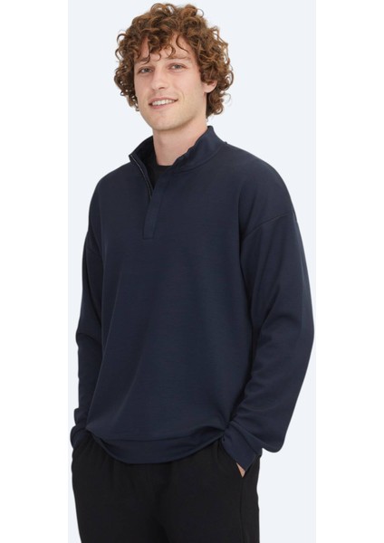 Lacivert Dik Yaka Sweatshırt