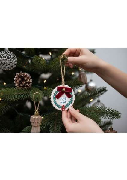 2026 Sağlık Dilekli Yılbaşı Ağacı Süsü – Kurdele ve Çan Detaylı