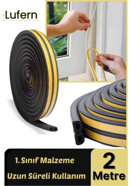 2 Metre Siyah Pvc Doğrama Kapı Pencere Soğuk Geçirmez Sızdırmaz Izolasyon Fitil Yapışkanlı 1x2=2 mt