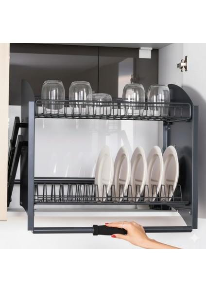 Mutfak Dolabı Içi Indirilebilir Asansörlütabaklık ve Raf 70 cm (Antrasit)