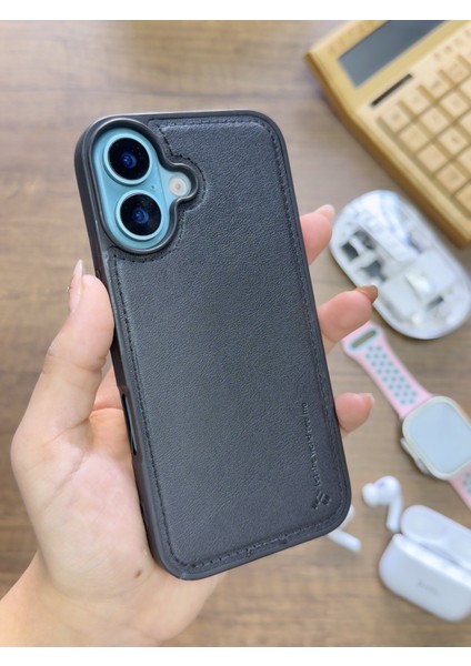 Iphone 16 Uyumlu Premium Deri Dokulu Darbelere Karşı Dayanıklı Nazal Silikon Kılıf