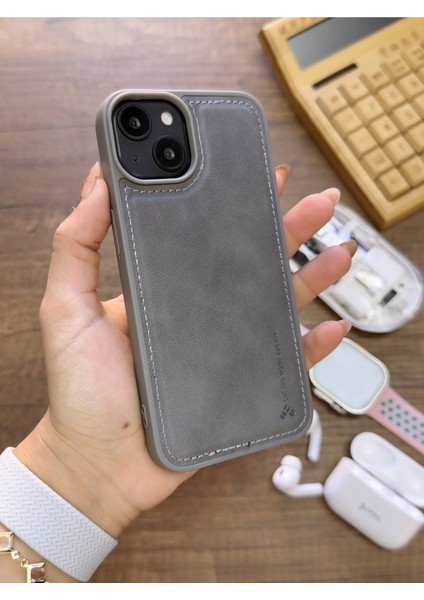 Iphone 15 Uyumlu Premium Deri Dokulu Darbelere Karşı Dayanıklı Nazal Silikon Kılıf