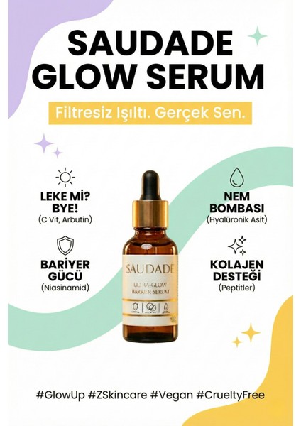Saudade-C Vitamini Arbutin Leke- Akne Karşıtı Bariyer Onarıcı Pürüzsüzleştirici Yenileyici SERUM30ML
