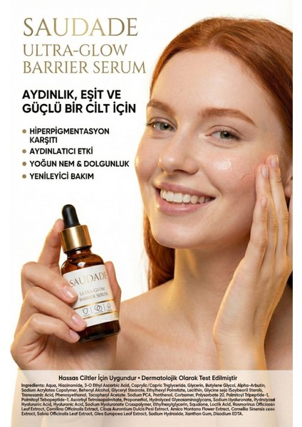 Saudade-C Vitamini Arbutin Leke- Akne Karşıtı Bariyer Onarıcı Pürüzsüzleştirici Yenileyici SERUM30ML fırsatları