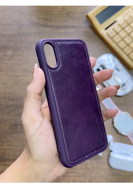 Iphone x Uyumlu Premium Deri Dokulu Darbelere Karşı Dayanıklı Nazal Silikon Kılıf