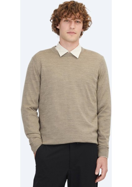 Vizon Bisiklet Yaka Düz Örgü Yün Karışımlı Triko Kazak