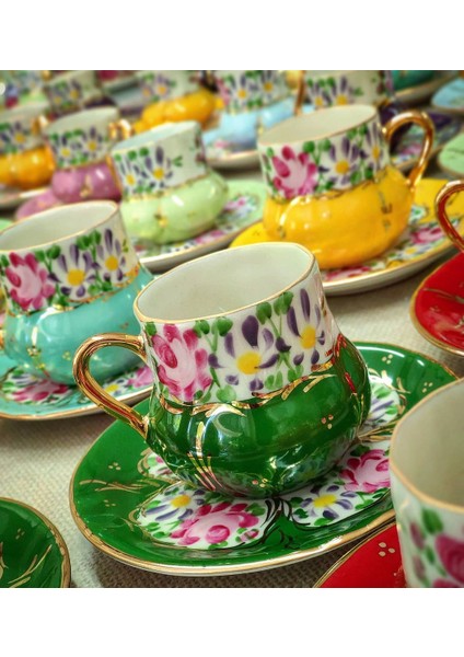 El Boyama Porselen Osmanlı Saray Kahve Fincanı-Yeşil 1 Adet fiyatları