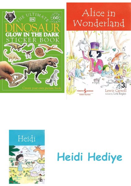 The Ultimate Dinosaur Glow In The Dark Sticker Book + Alice In Wonderland + Heidi