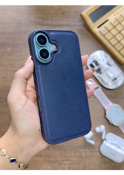 Iphone 16 Uyumlu Premium Deri Dokulu Darbelere Karşı Dayanıklı Nazal Silikon Kılıf