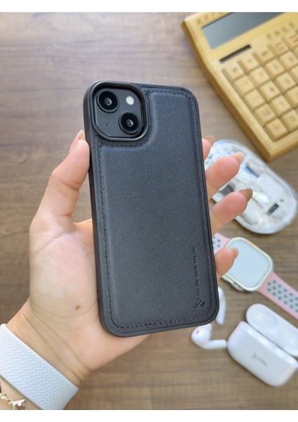 Iphone 15 Uyumlu Premium Deri Dokulu Darbelere Karşı Dayanıklı Nazal Silikon Kılıf
