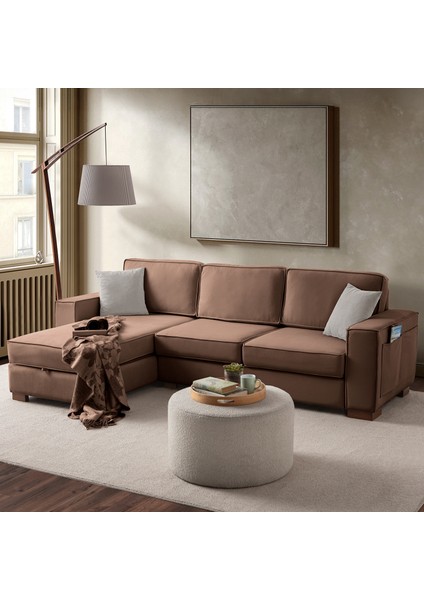 Corner Köşe Koltuk Takımı Sandıklı Kahverengi