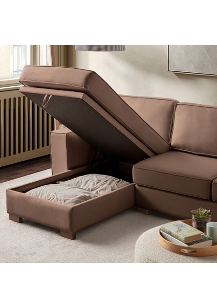 Corner Köşe Koltuk Takımı Sandıklı Kahverengi