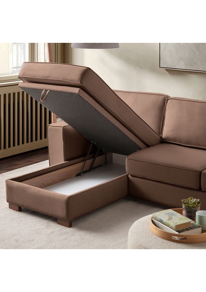 Corner Köşe Koltuk Takımı Sandıklı Kahverengi