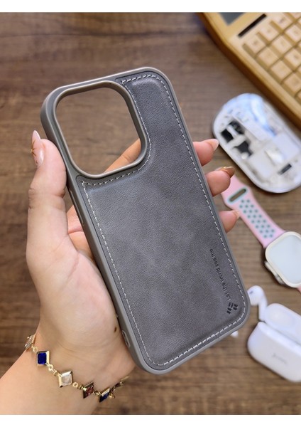 Iphone 15 Pro Uyumlu Premium Deri Dokulu Darbelere Karşı Dayanıklı Nazal Silikon Kılıf