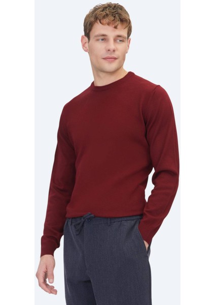 Bordo Bisiklet Yaka Düz Örgü Triko Kazak fiyatları