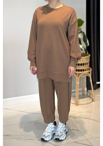 Yanları Fermuar Detay Penye Takım 2034 Latte