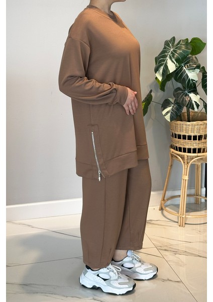 Yanları Fermuar Detay Penye Takım 2034 Latte modelleri