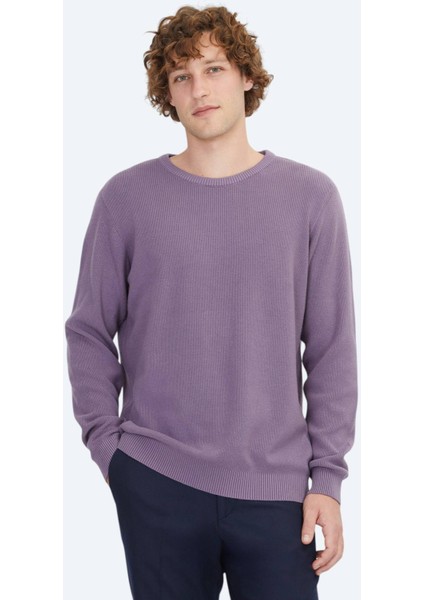 Mor Bisiklet Yaka Jakarlı Triko Kazak