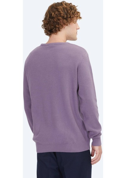 Mor Bisiklet Yaka Jakarlı Triko Kazak