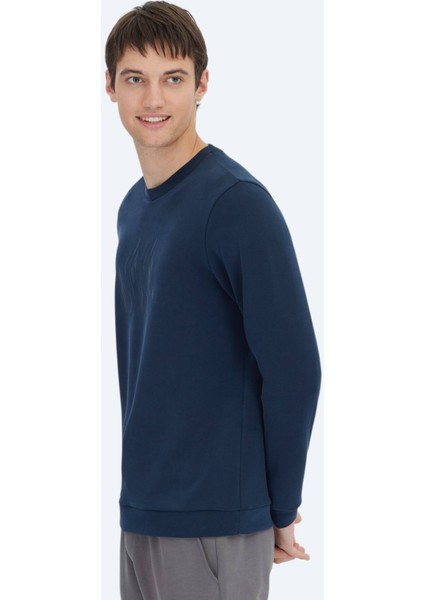 Lacivert Bisiklet Yaka Desenli Sweatshırt