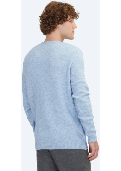 Mavi Bisiklet Yaka Jakarlı Yün Karışımlı Triko Kazak