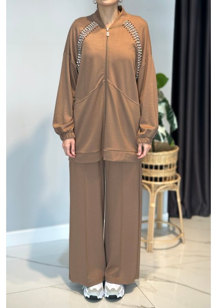 Önü Taş Detay Penye Takım 2015 Latte