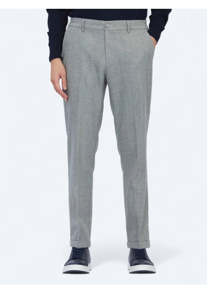 Gri Dokuma Jogging Fit Casual Yün Karışımlı Pantolon modelleri