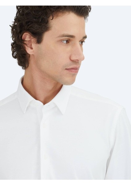 Beyaz Düz Regular Fit Dokuma Casual %100 Pamuk Gömlek