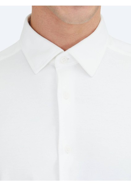 Beyaz Düz Regular Fit Dokuma Casual %100 Pamuk Gömlek
