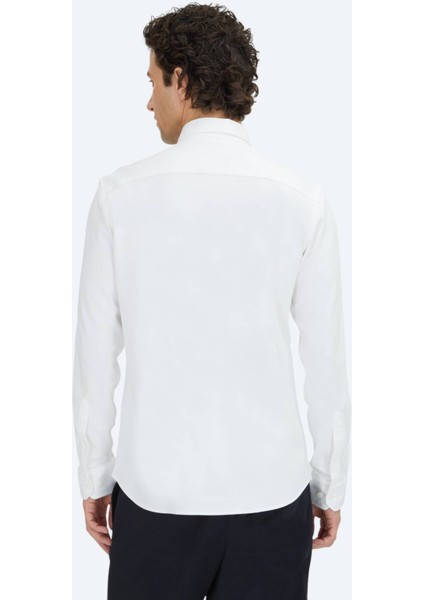 Beyaz Düz Regular Fit Dokuma Casual %100 Pamuk Gömlek