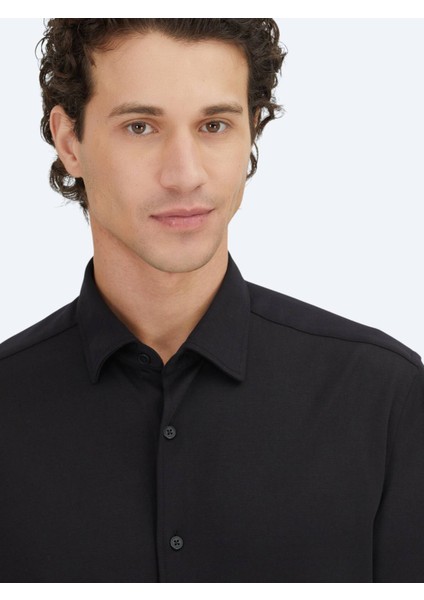Siyah Düz Regular Fit Dokuma Casual %100 Pamuk Gömlek