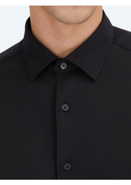 Siyah Düz Regular Fit Dokuma Casual %100 Pamuk Gömlek